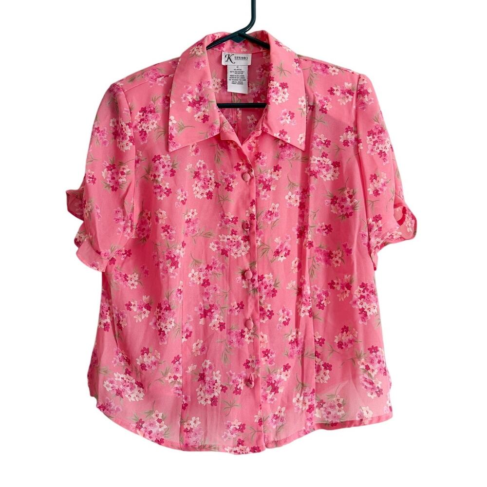 Vintage 90s Pink Floral Blouse Top Garden Fairy Coquette Romantic Button Up